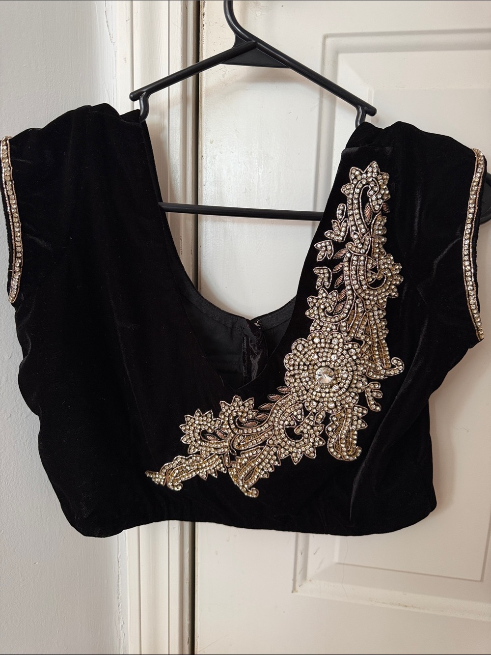 Black Velvet Cropped Top with Beaded Trim - Picture 11 of 11